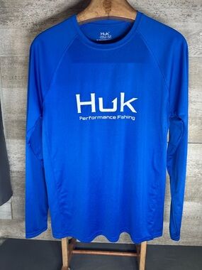 Huk Blue Performance Fishing Shirt Mens Medium Long Sleeve